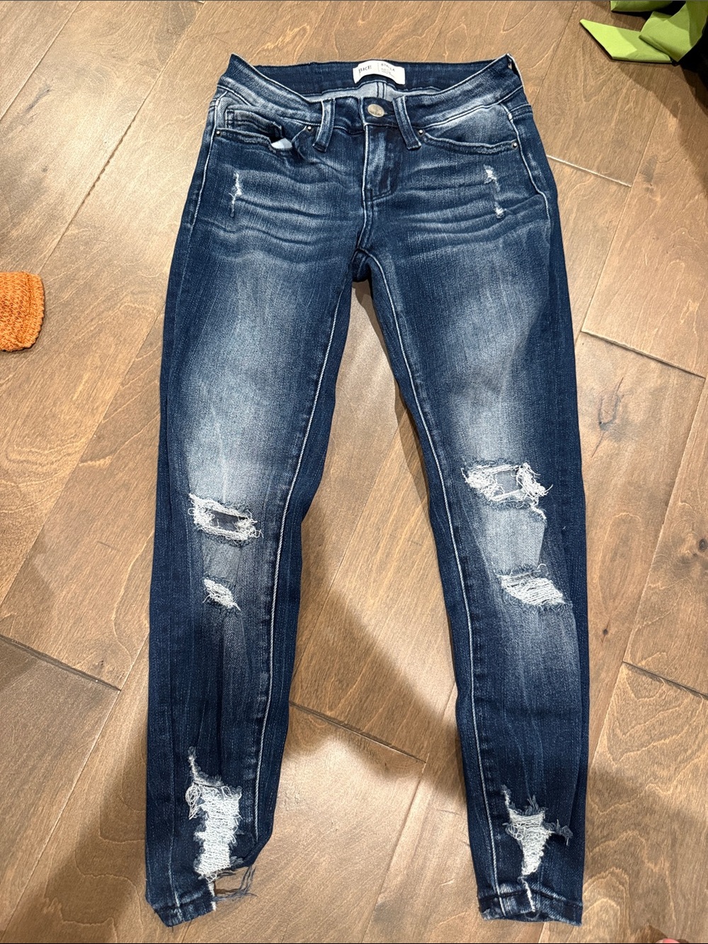 BKE Women's Dark Blue Distressed Skinny Jeans